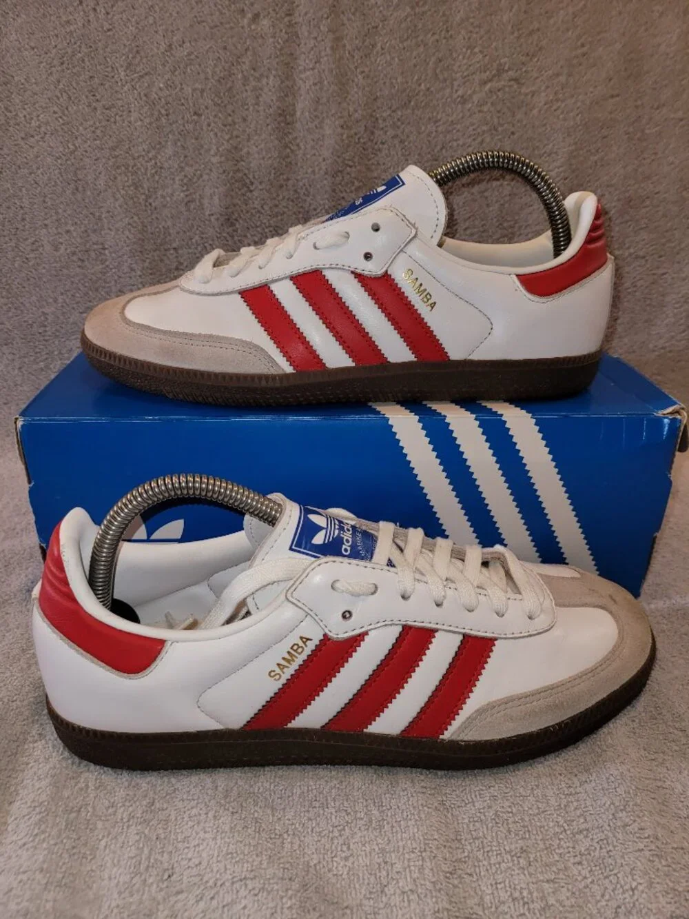 Adidas Samba OG Men Size 7.5 White Scarlet Red Brown Sneakers Shoes IG1025